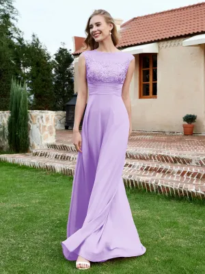 A-Line Chiffon Dress with Illusion Neckline Lilac Plus Size