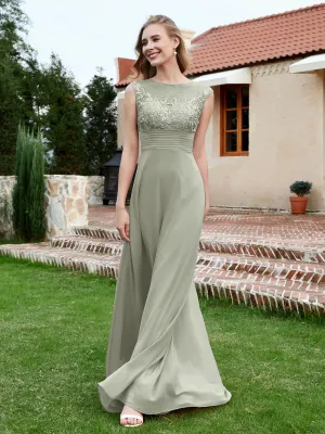 A-Line Chiffon Dress with Illusion Neckline Silver Plus Size