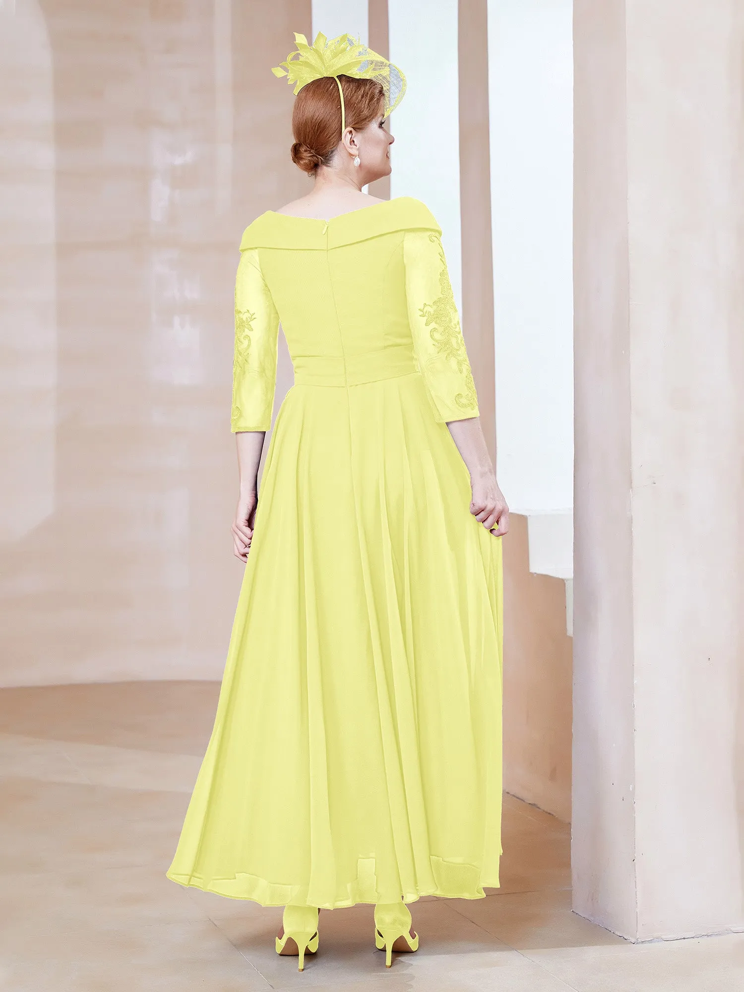 A-line V-neck Appliqued Chiffon Dress Daffodil