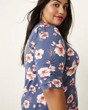Abby Ruched Sleeve Tee | Navy / Brown
