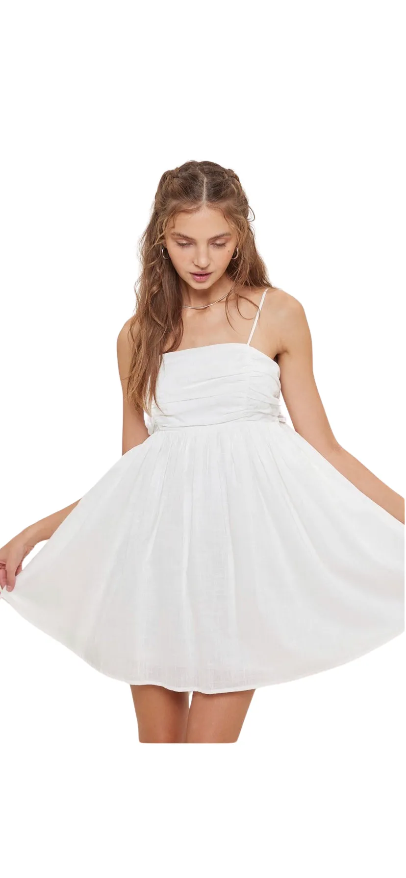 Apparel- Idem Ditto Front Shirring Wide Back Ribbon Mini Ruffle Dress