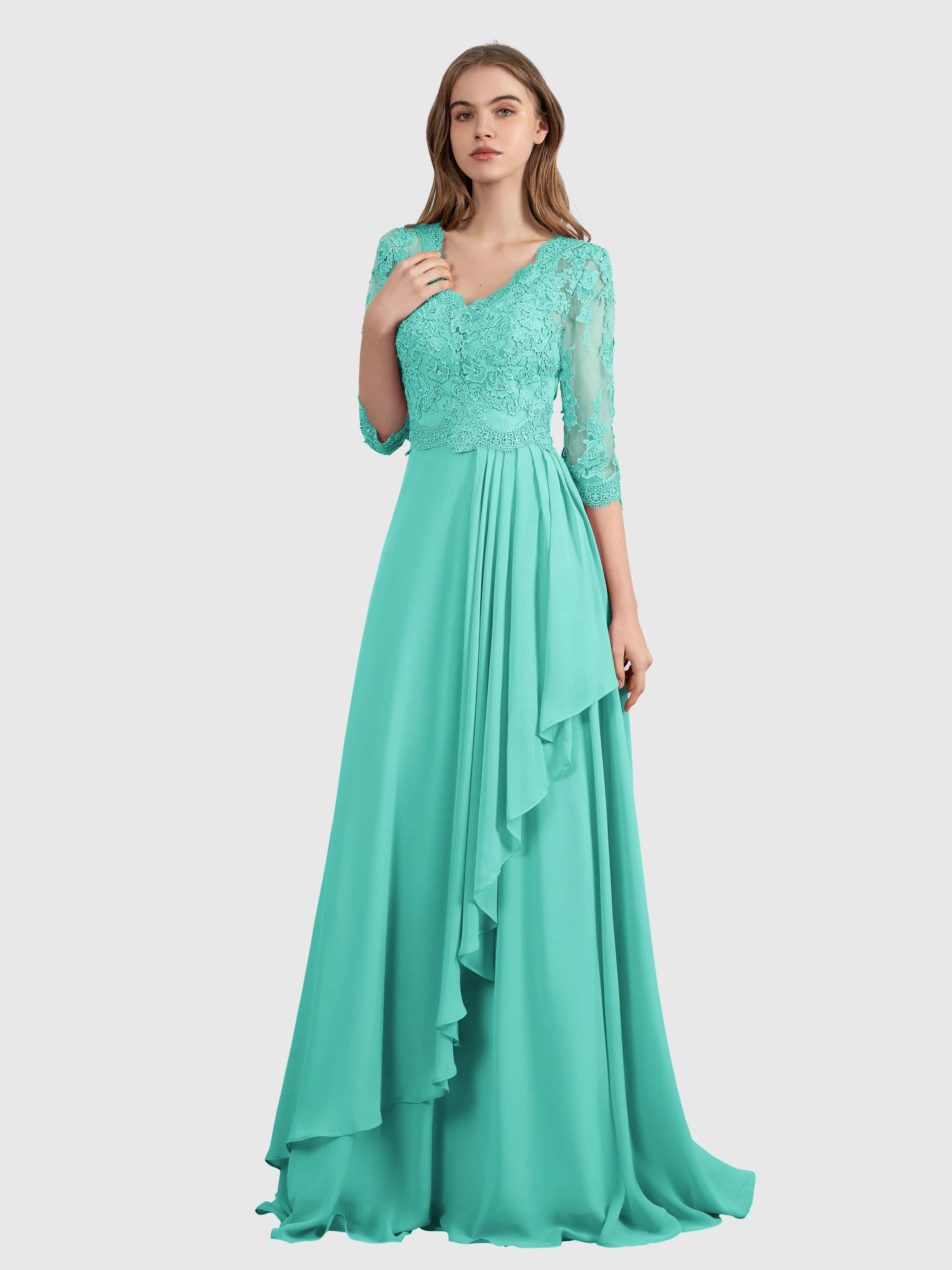 Aria Graceful Pleats Beading Lace Mother of the Bride Dresses