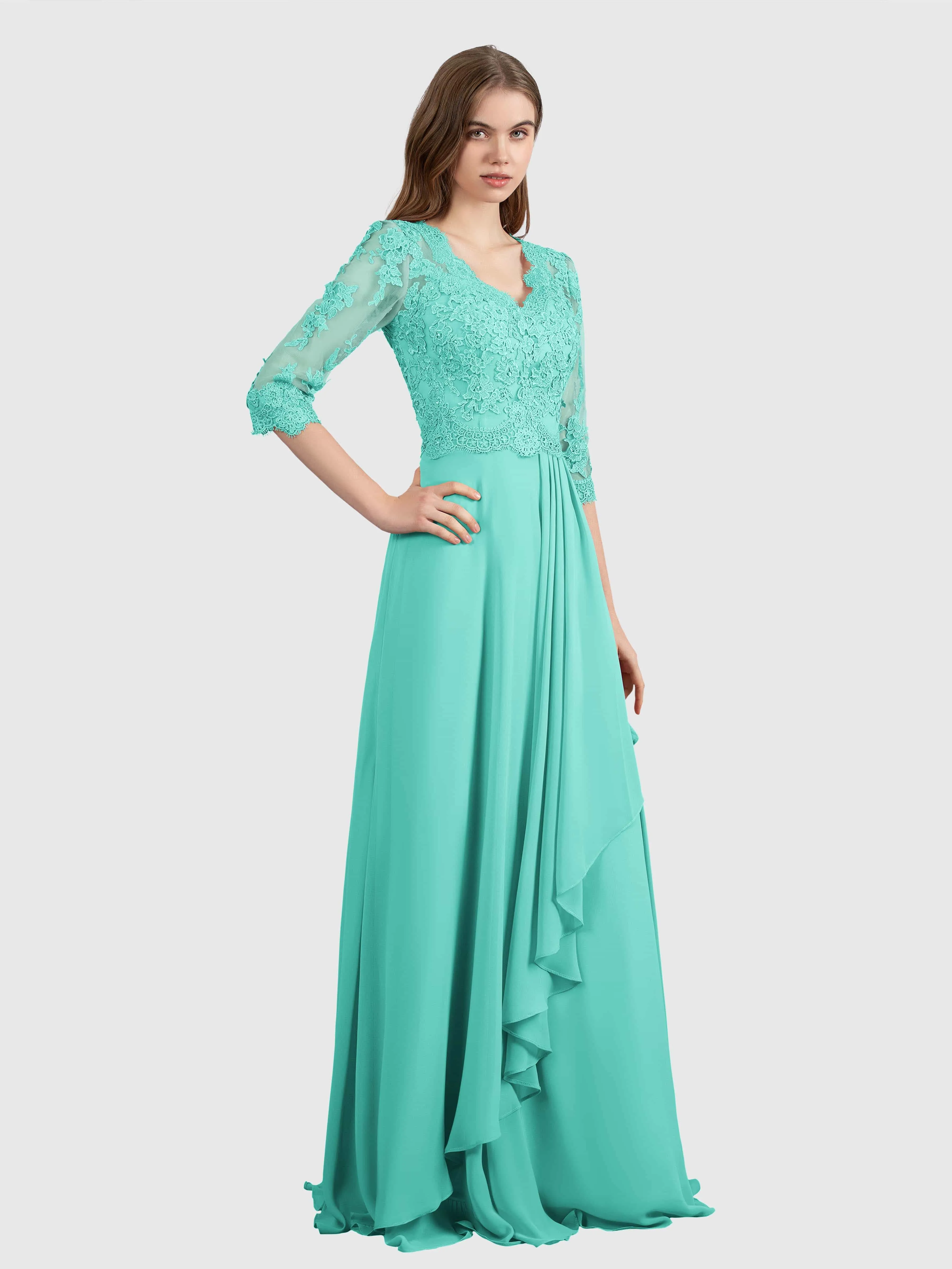 Aria Graceful Pleats Beading Lace Mother of the Bride Dresses