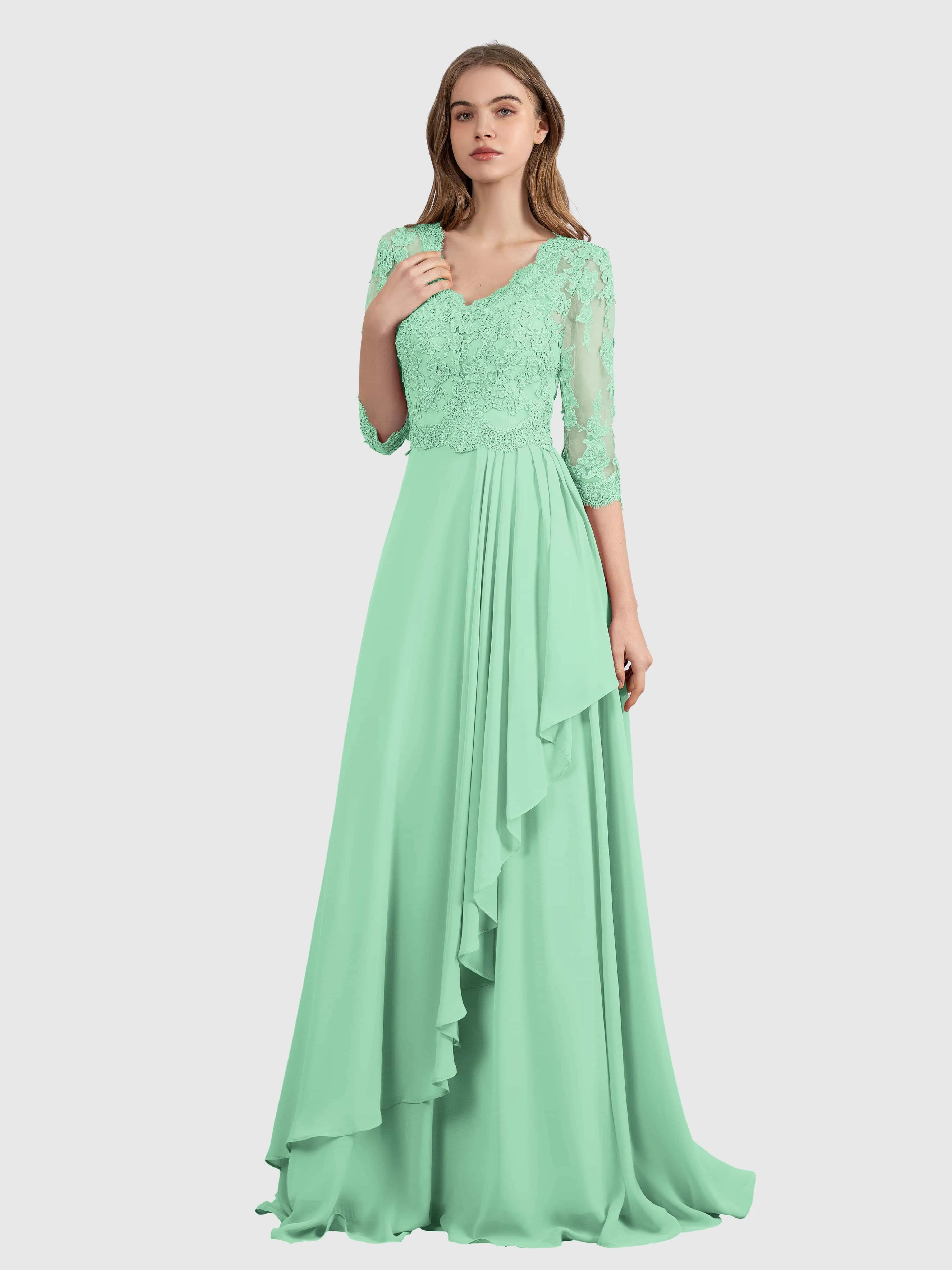 Aria Graceful Pleats Beading Lace Mother of the Bride Dresses