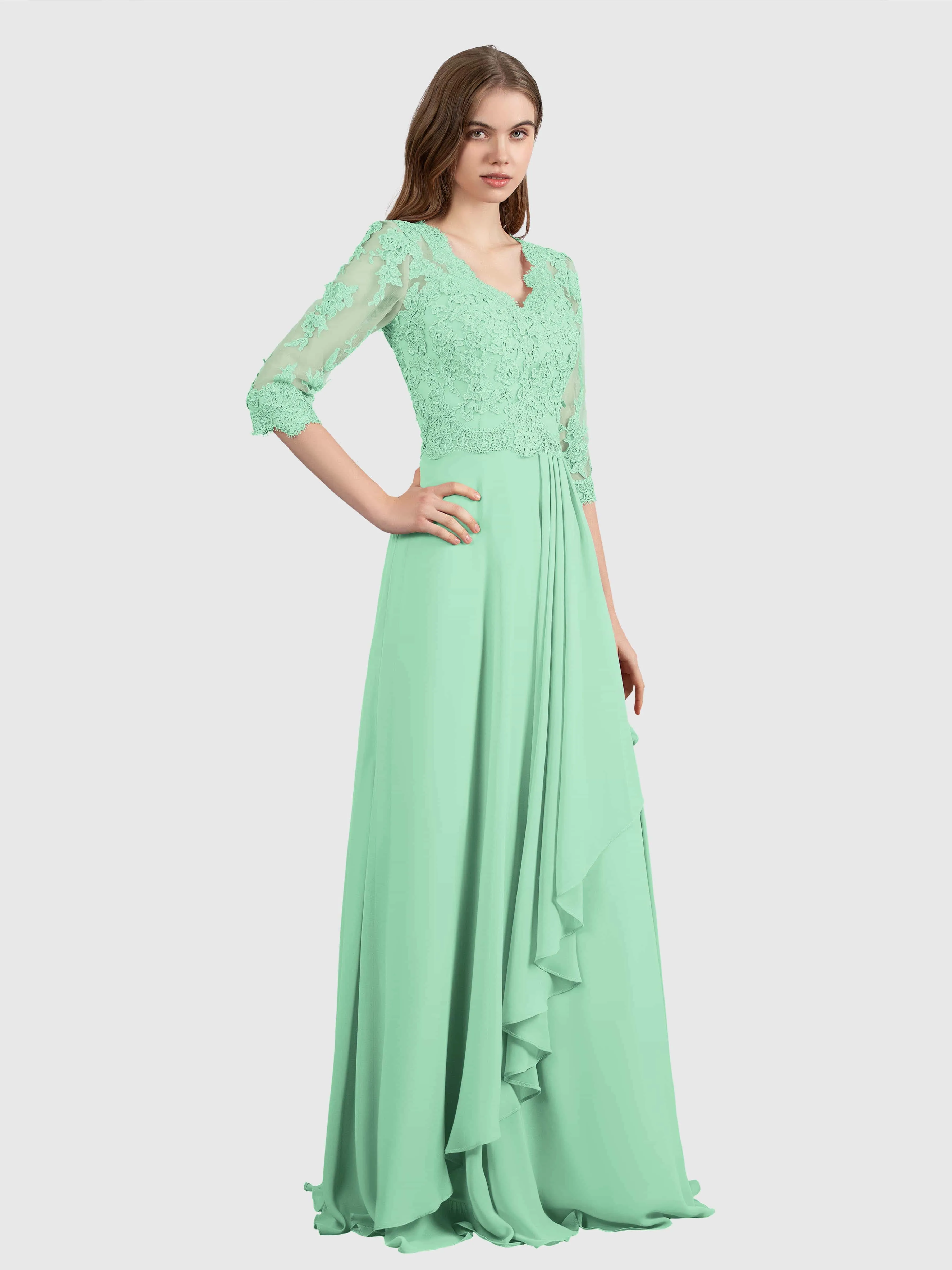 Aria Graceful Pleats Beading Lace Mother of the Bride Dresses