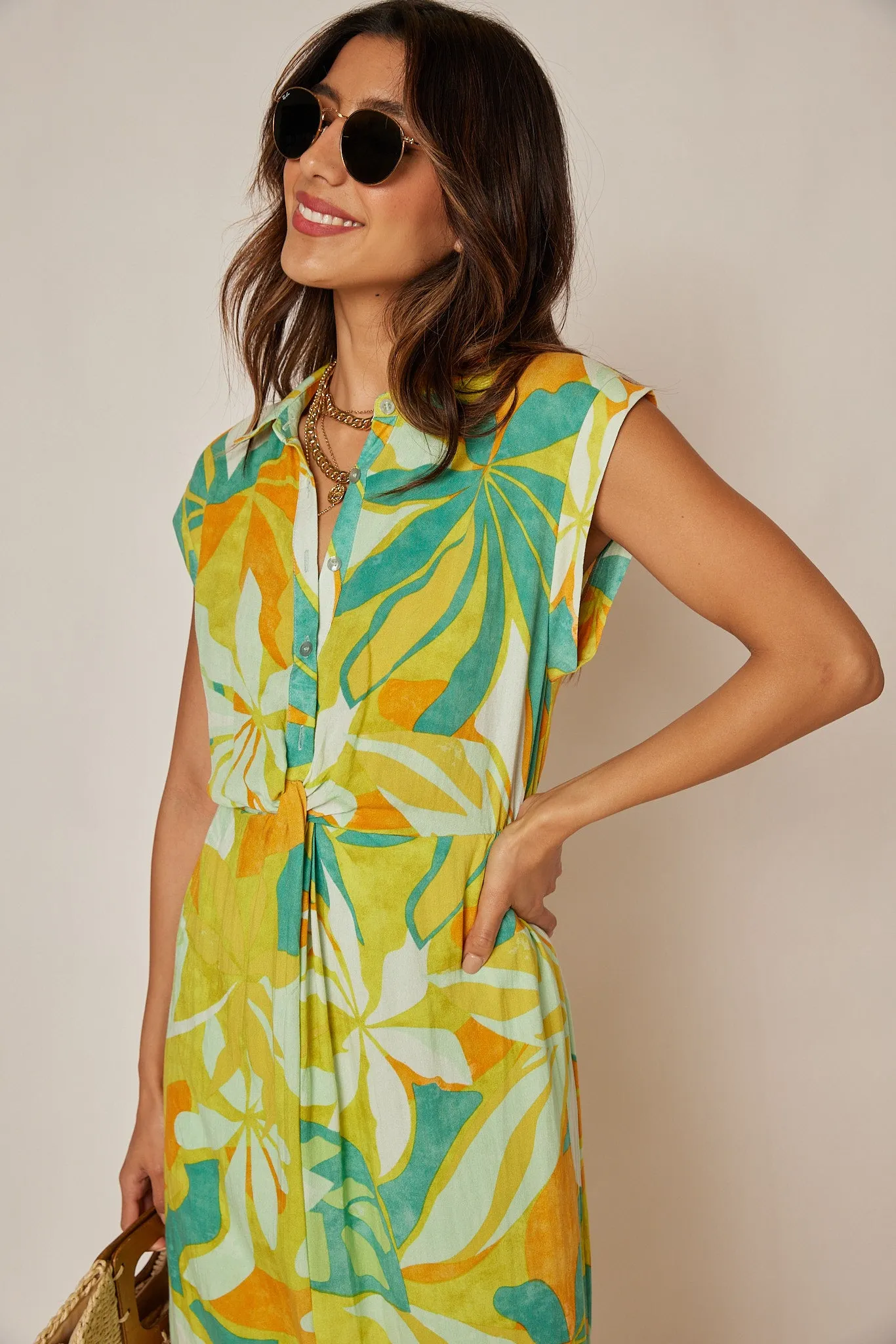 Aria Printed Short Sleeve Shirt Dress