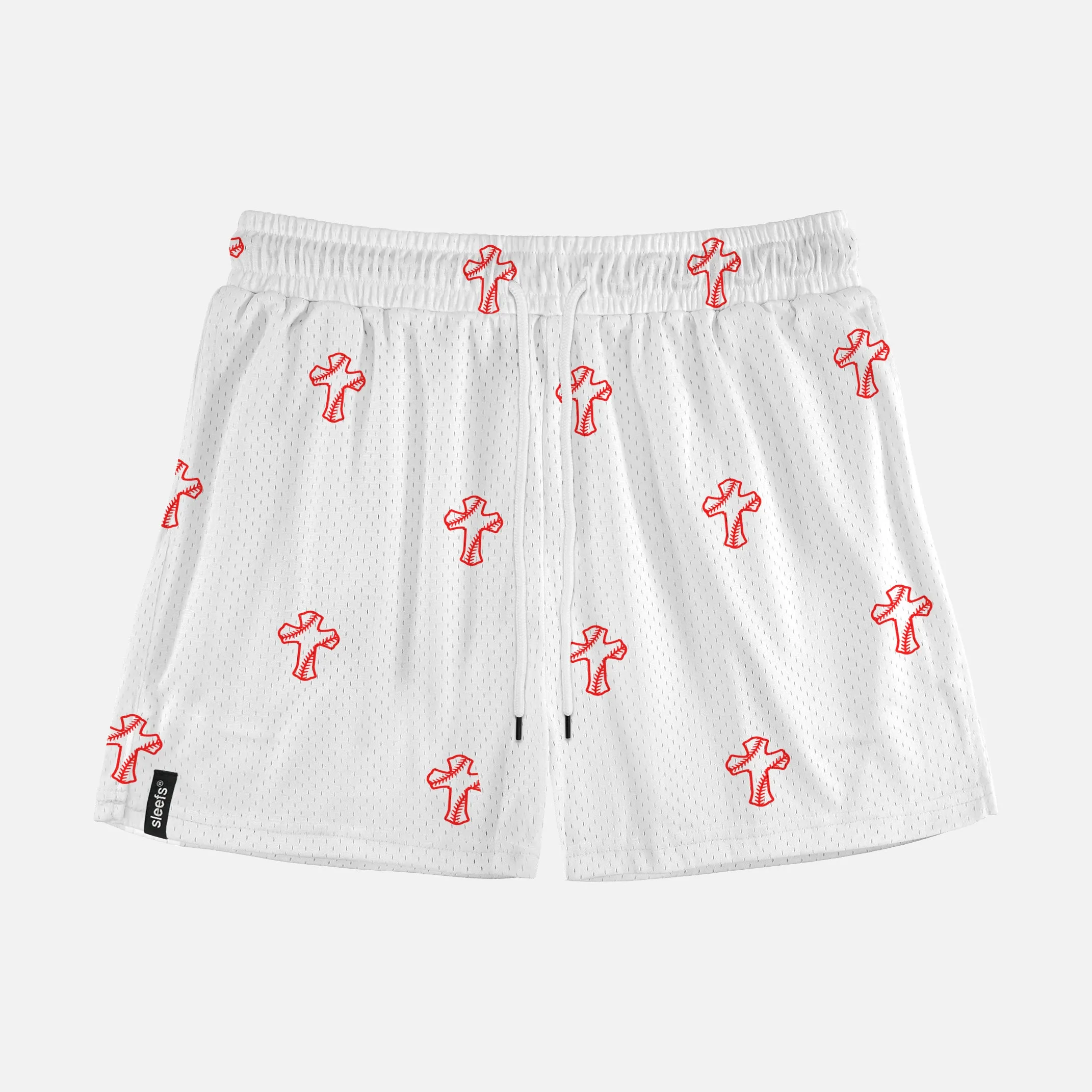 Baseball Cross Pattern White Shorts - 5"