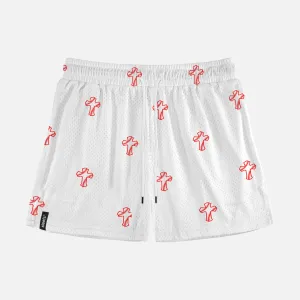 Baseball Cross Pattern White Shorts - 5"