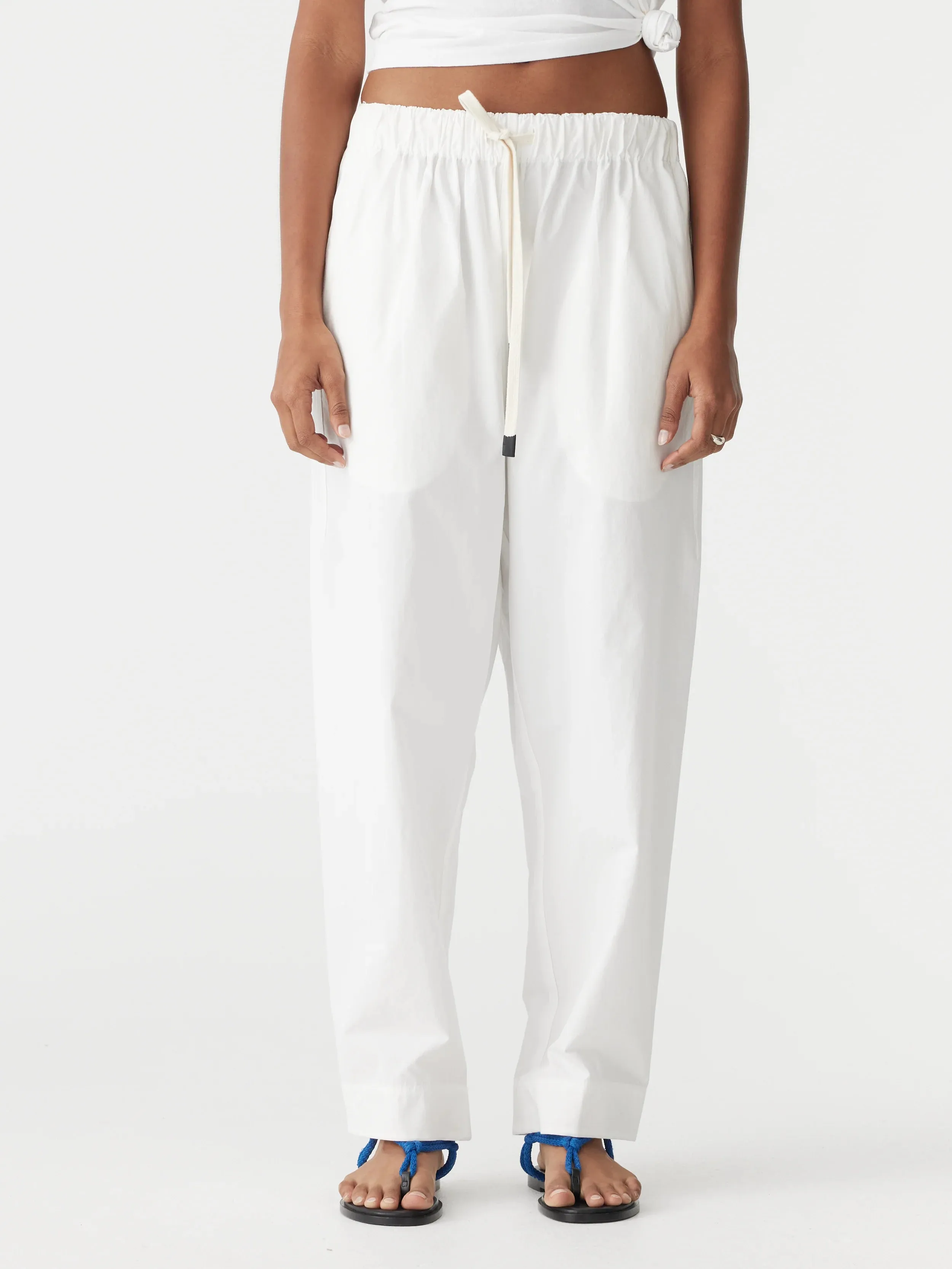 Bassike Crushed Cotton Pull on Pant in Natural