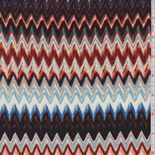 Black/Rust Orange/Royal Zig Zag ITY Jersey Knit Fabric