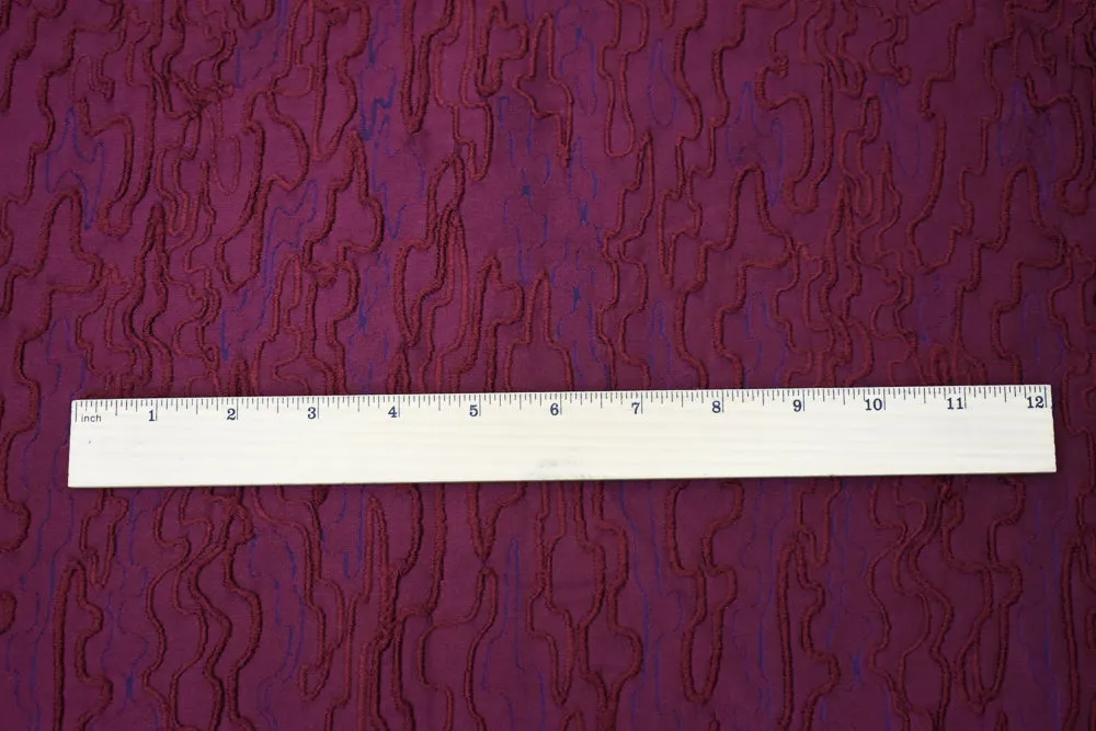 Burgundy Red-Black Polyester Abstract Embroidered Jacquard Woven Fabric