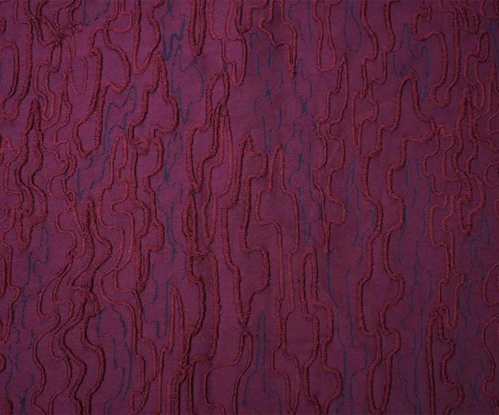 Burgundy Red-Black Polyester Abstract Embroidered Jacquard Woven Fabric
