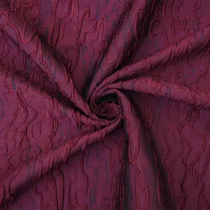 Burgundy Red-Black Polyester Abstract Embroidered Jacquard Woven Fabric
