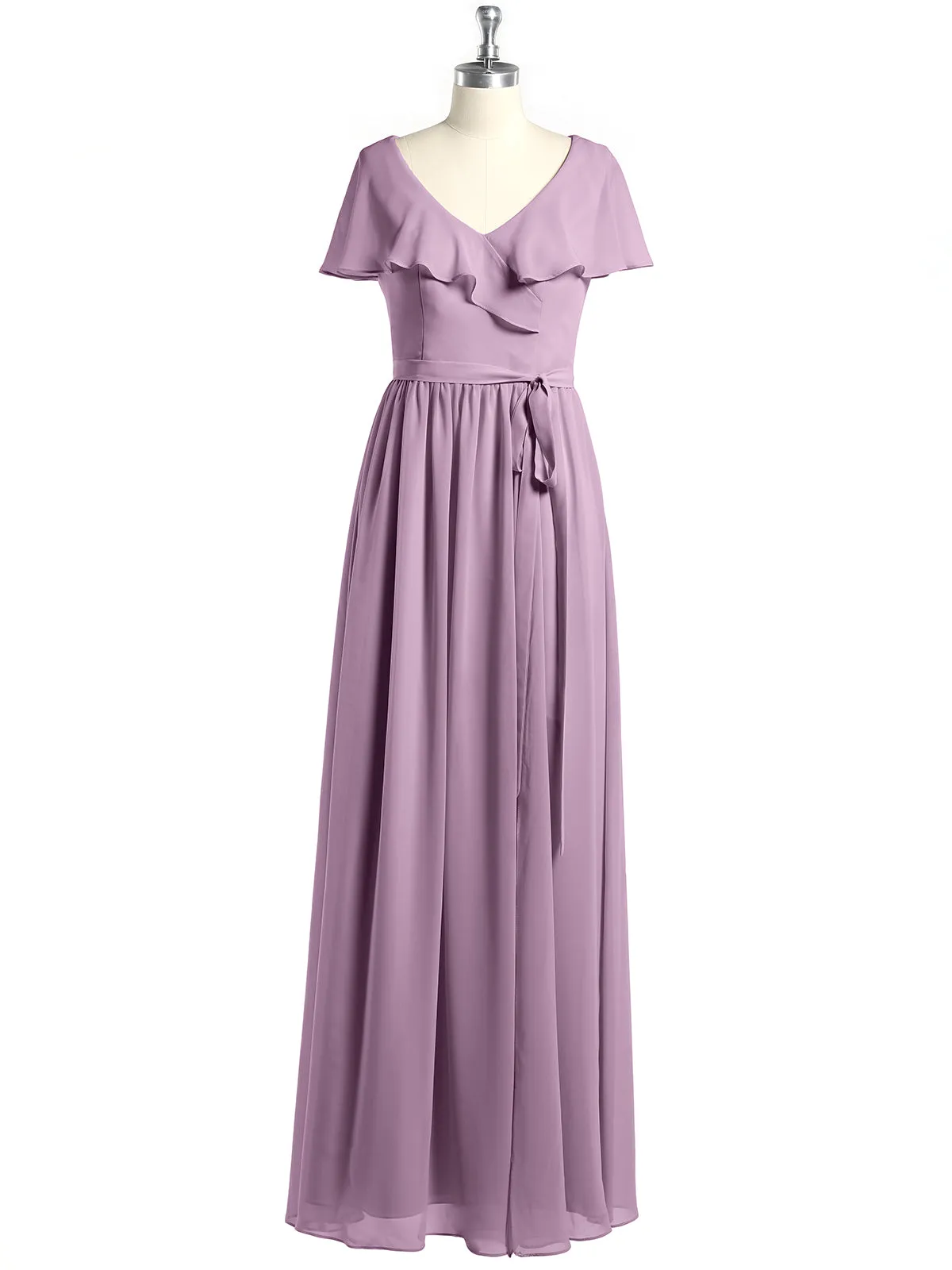 Cap Sleeves Long Chiffon Dresses with Slit-Wisteria