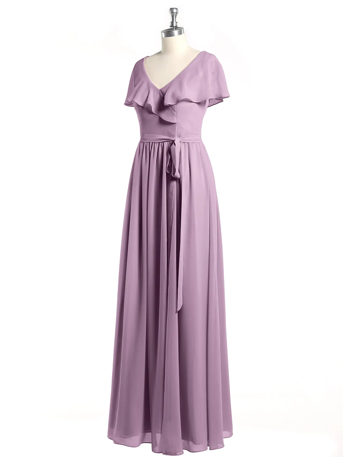 Cap Sleeves Long Chiffon Dresses with Slit-Wisteria