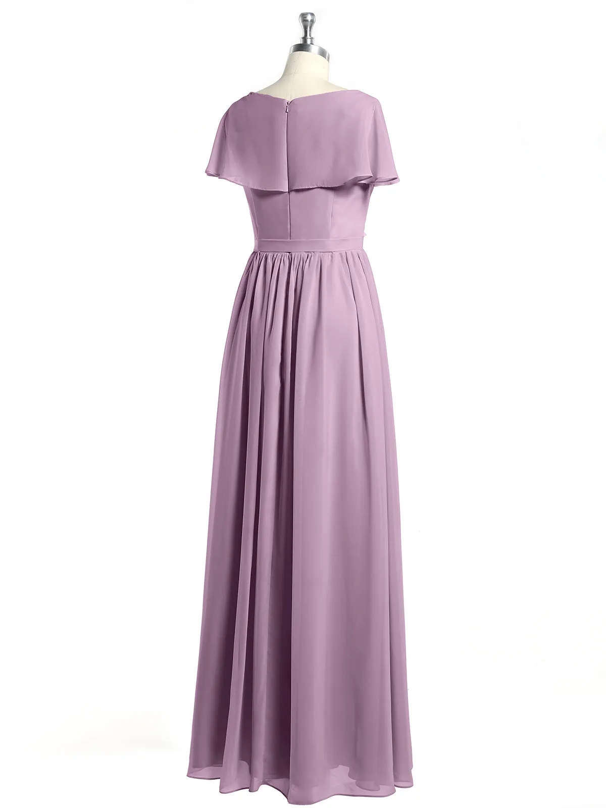 Cap Sleeves Long Chiffon Dresses with Slit-Wisteria