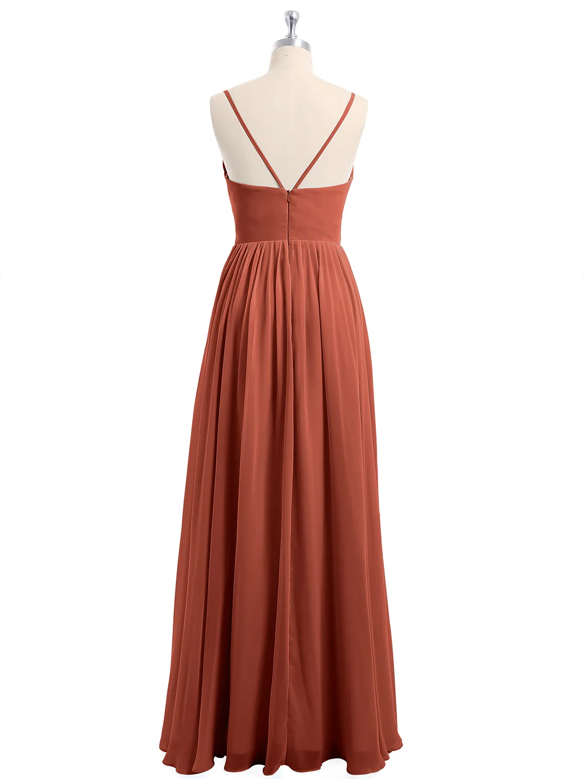 Chiffon Bridesmaid Dresses with Spaghetti Straps-Rust Plus Size