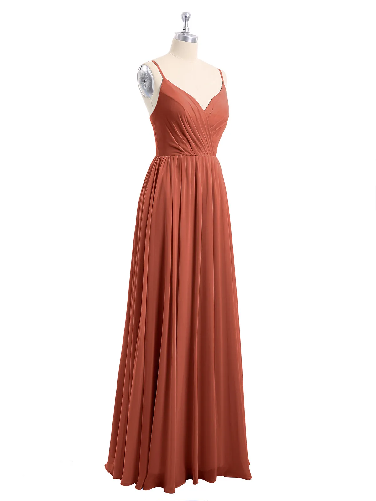Chiffon Bridesmaid Dresses with Spaghetti Straps-Rust Plus Size