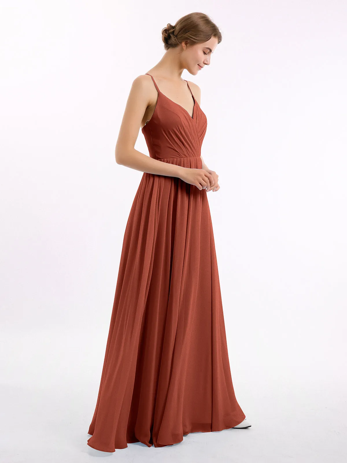 Chiffon Bridesmaid Dresses with Spaghetti Straps-Rust Plus Size