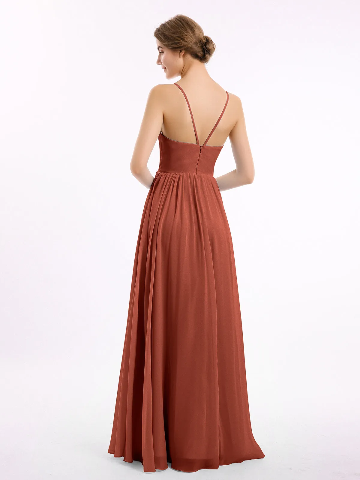 Chiffon Bridesmaid Dresses with Spaghetti Straps-Rust Plus Size