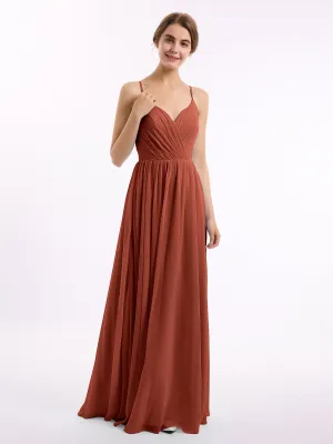 Chiffon Bridesmaid Dresses with Spaghetti Straps-Rust Plus Size