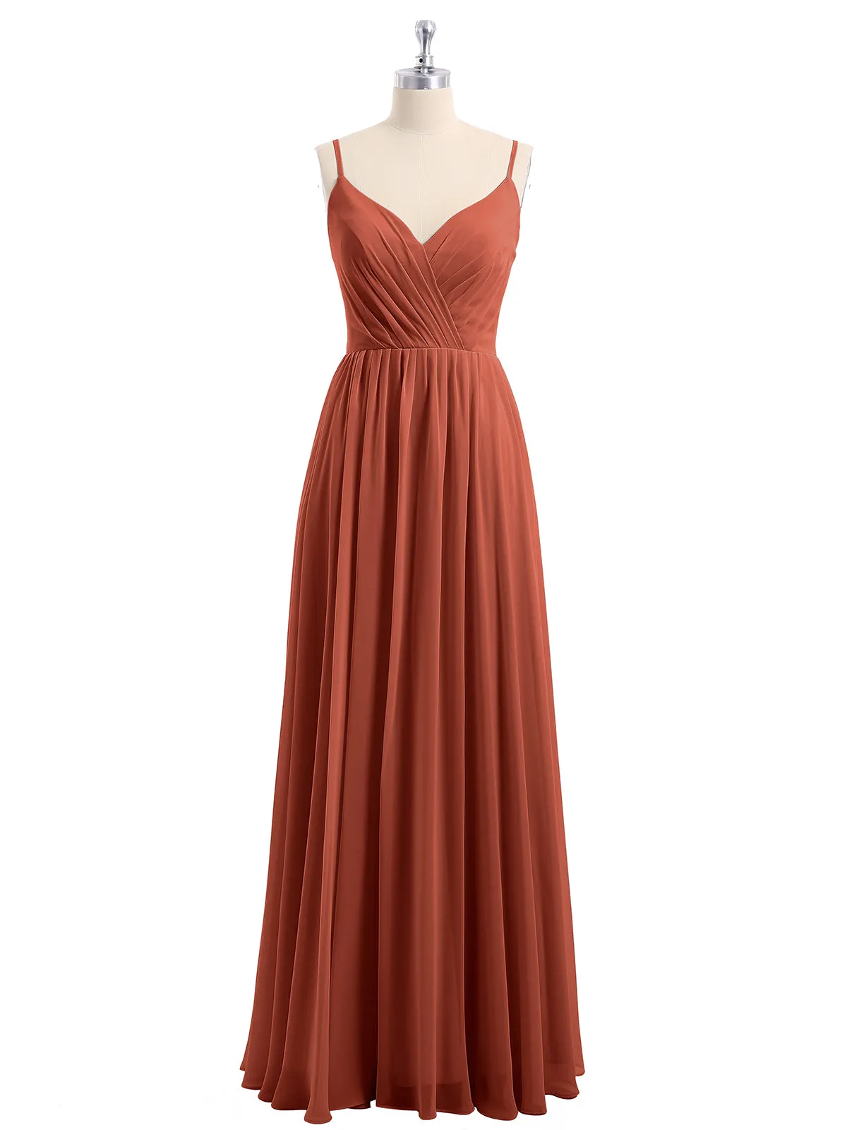 Chiffon Bridesmaid Dresses with Spaghetti Straps-Rust Plus Size