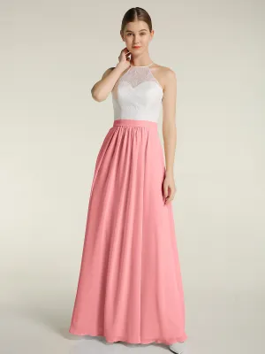 Chiffon Long Dresses with Ivory Lace Bodice-Flamingo Plus Size