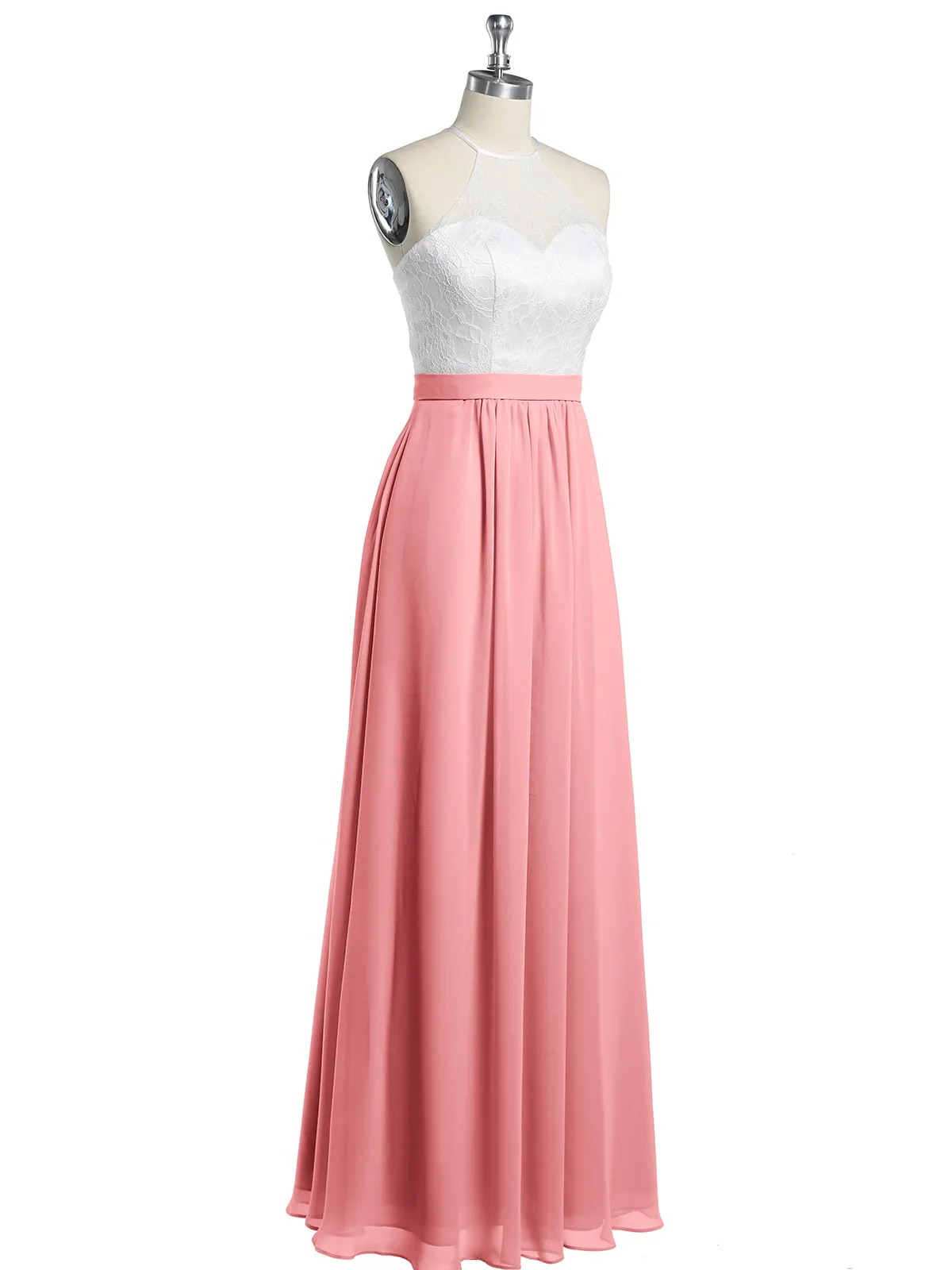 Chiffon Long Dresses with Ivory Lace Bodice-Flamingo Plus Size