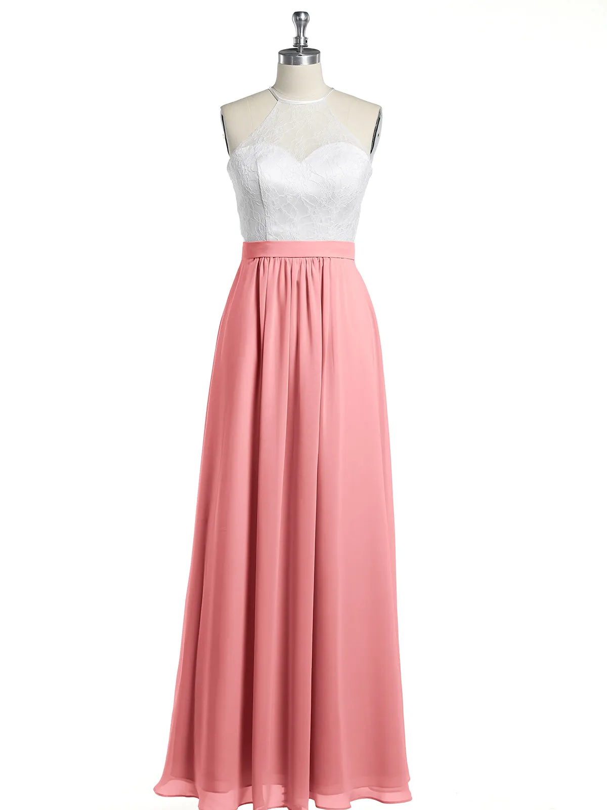 Chiffon Long Dresses with Ivory Lace Bodice-Flamingo Plus Size