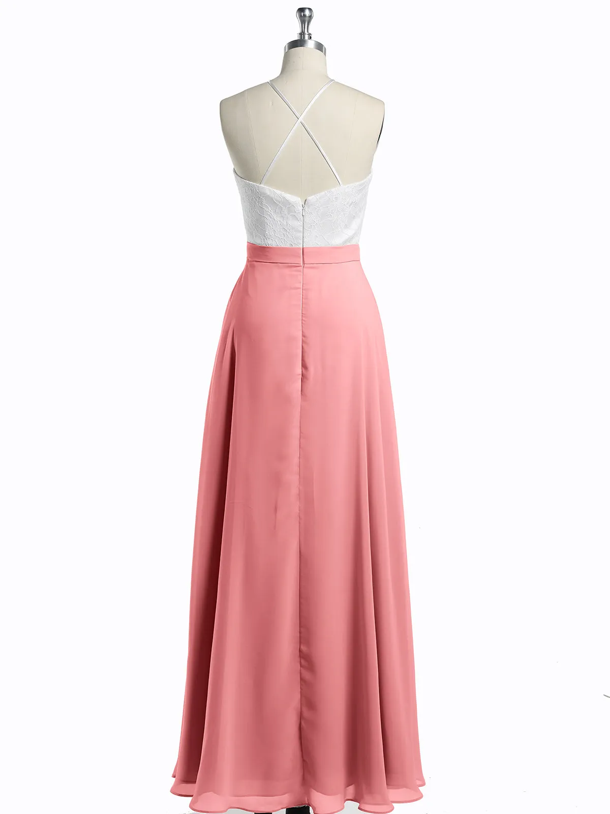 Chiffon Long Dresses with Ivory Lace Bodice-Flamingo Plus Size