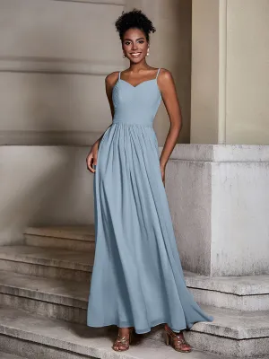 Cross Pleated Bodice Spaghetti Strap Dresses Dusty Blue