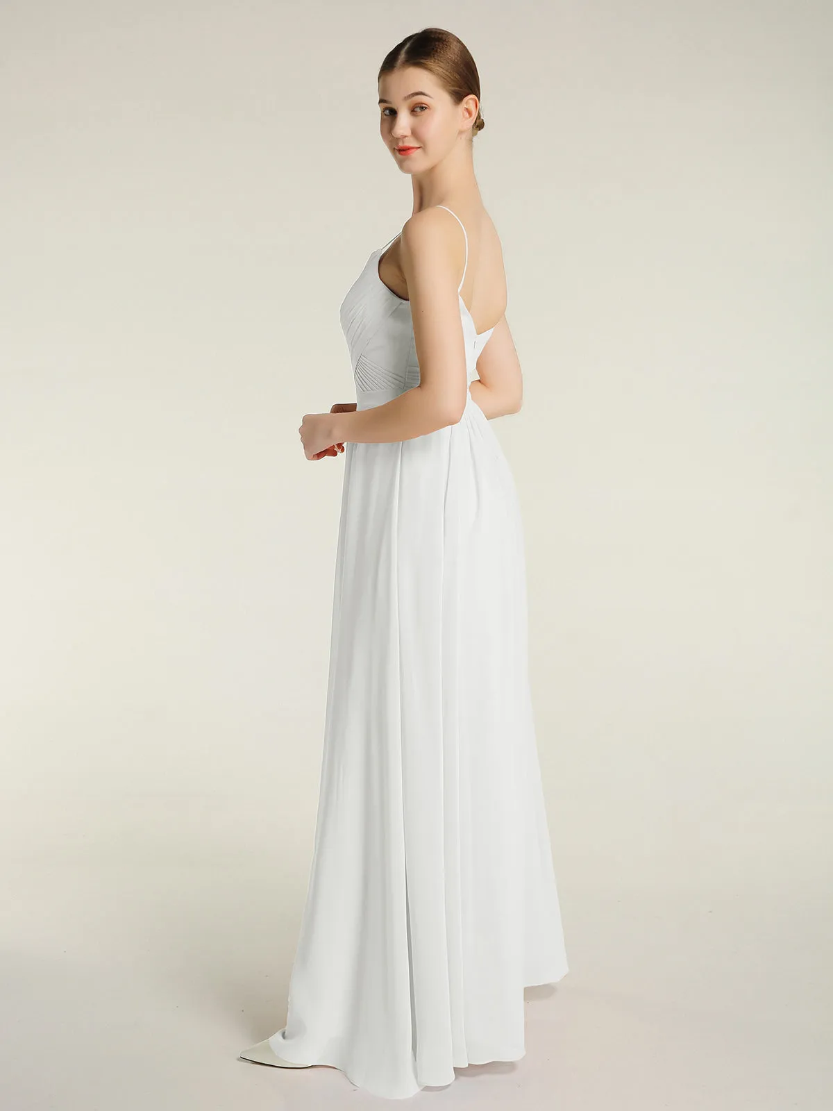 Cross Pleated Bodice Spaghetti Strap Dresses Ivory Plus Size