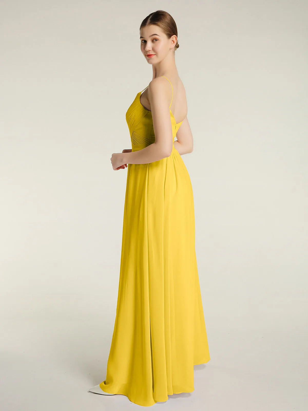 Cross Pleated Bodice Spaghetti Strap Dresses Marigold Plus Size