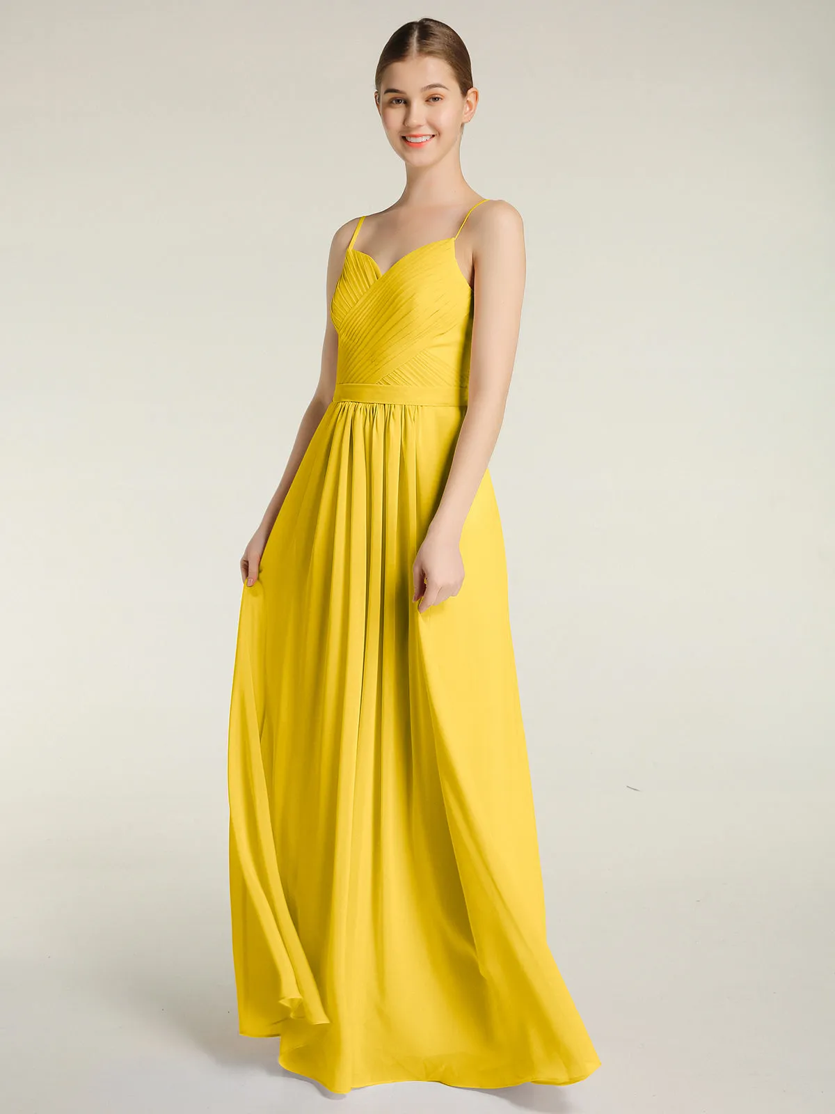 Cross Pleated Bodice Spaghetti Strap Dresses Marigold Plus Size