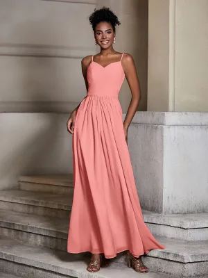 Cross Pleated Bodice Spaghetti Strap Dresses Sunset