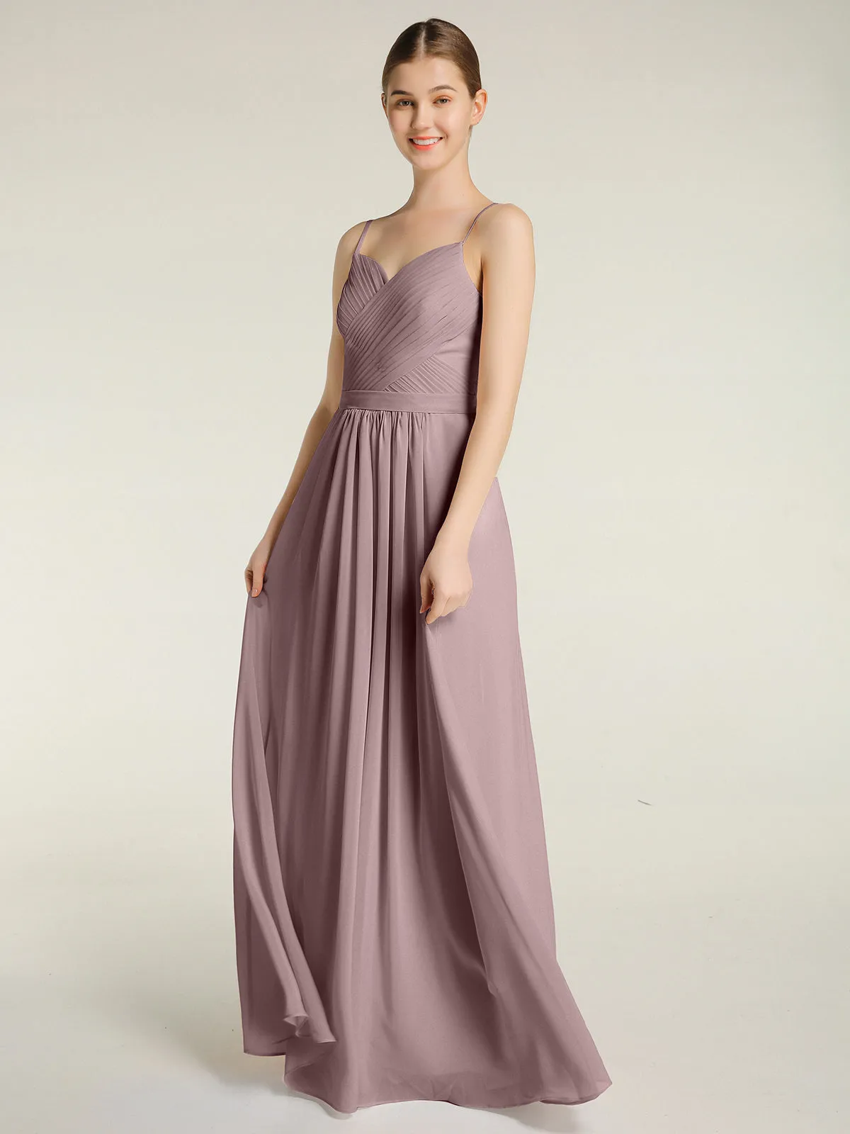 Cross Pleated Bodice Spaghetti Strap Dresses Vintage Mauve Plus Size