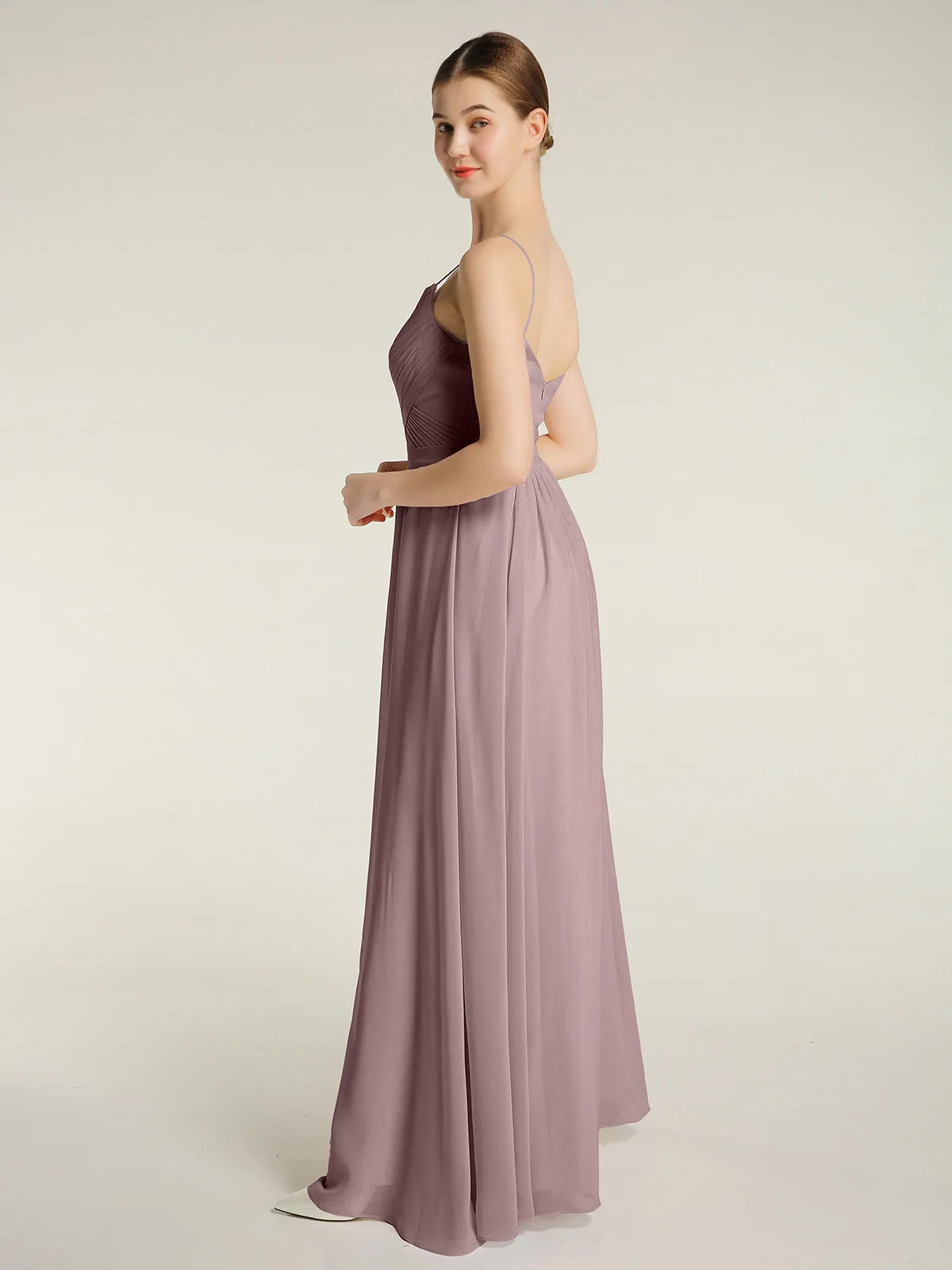 Cross Pleated Bodice Spaghetti Strap Dresses Vintage Mauve Plus Size