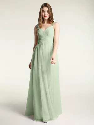 Cross-Pleated Tulle Long Dresses with Beaded Straps Clearance