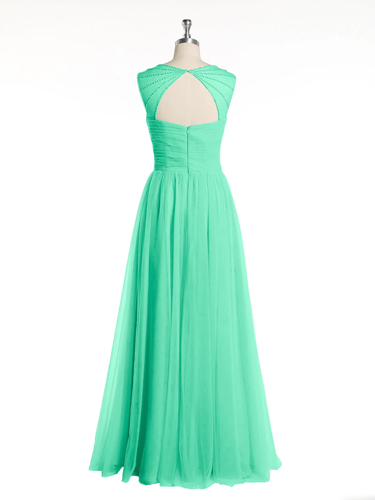 Cross-Pleated Tulle Long Dresses with Beaded Straps Turquoise