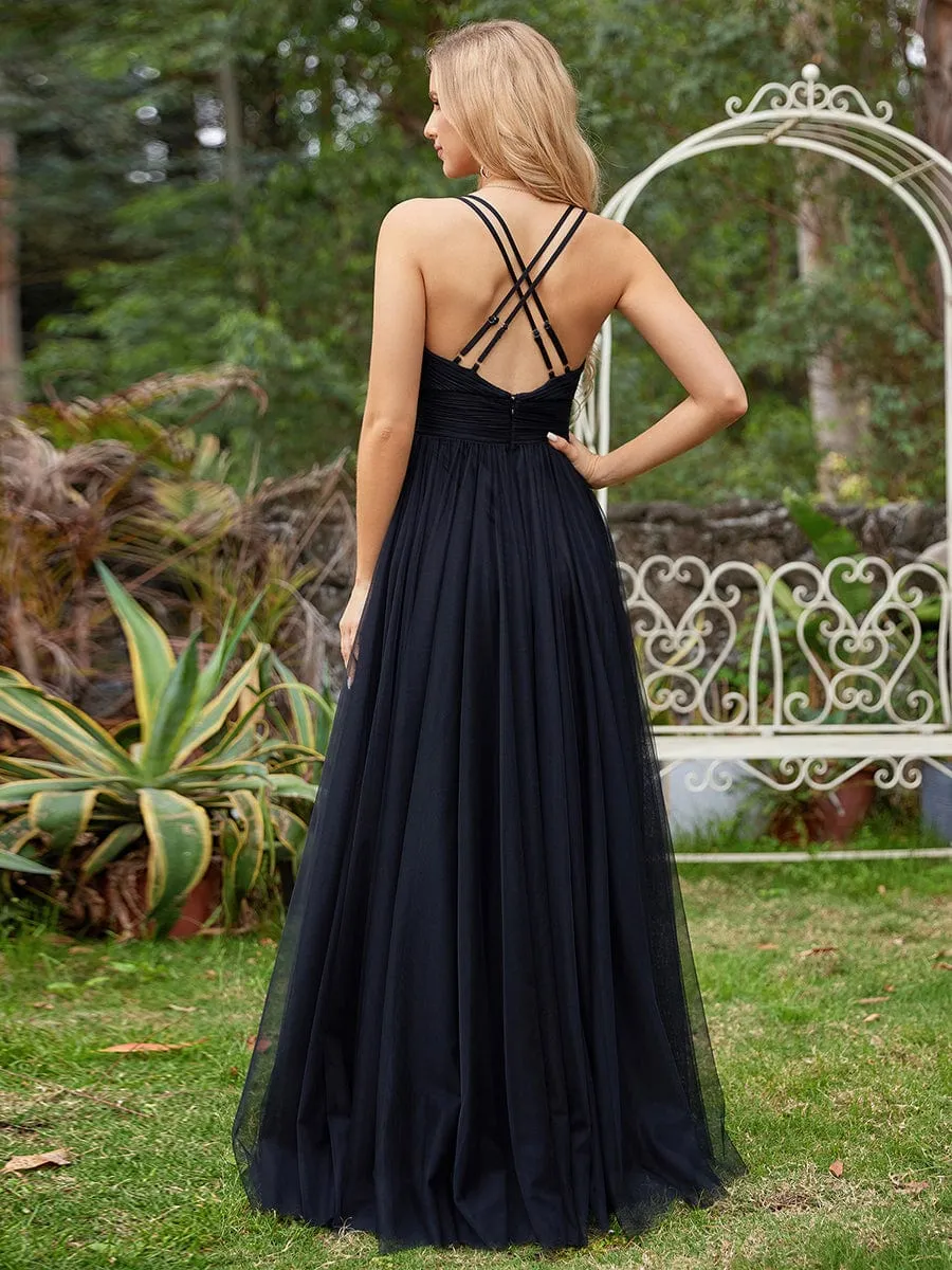 Elegant Sleeveless V-Neck A-Line Dress in Black
