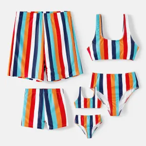 Family Matching Colorful Striped Two-Piece Top & Shorts Swimsuit