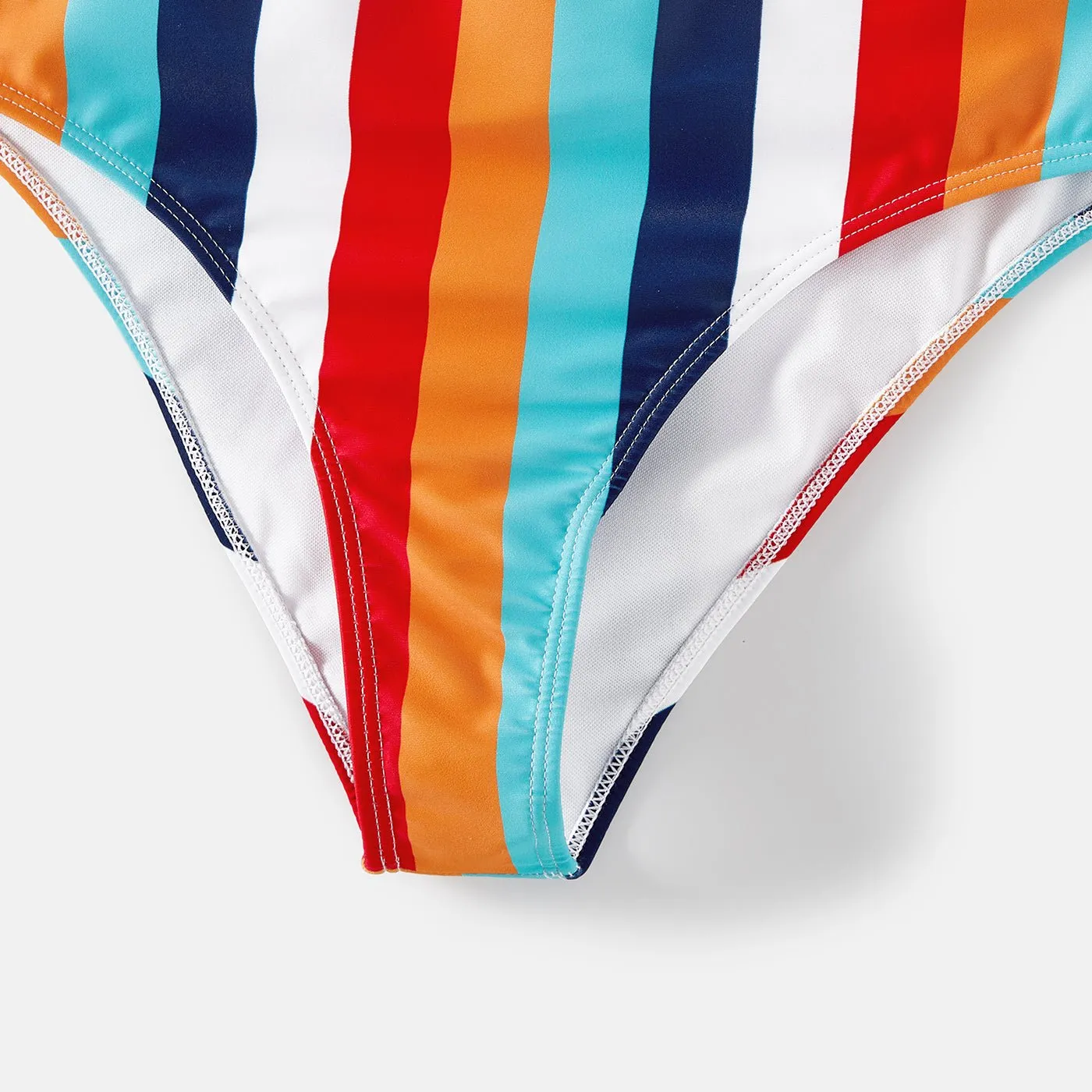Family Matching Colorful Striped Two-Piece Top & Shorts Swimsuit