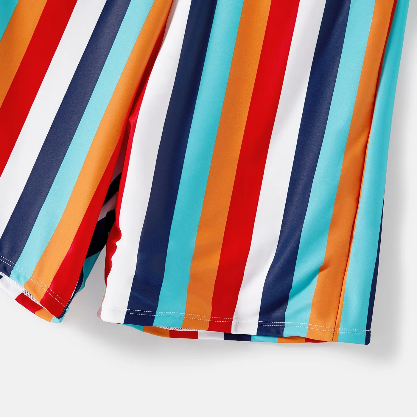 Family Matching Colorful Striped Two-Piece Top & Shorts Swimsuit