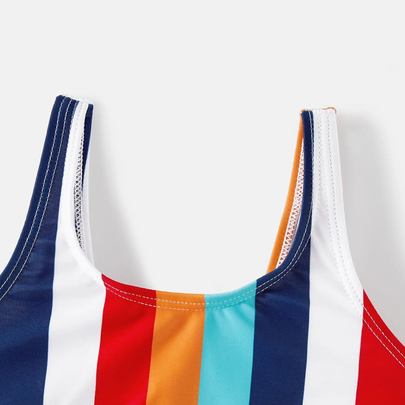 Family Matching Colorful Striped Two-Piece Top & Shorts Swimsuit