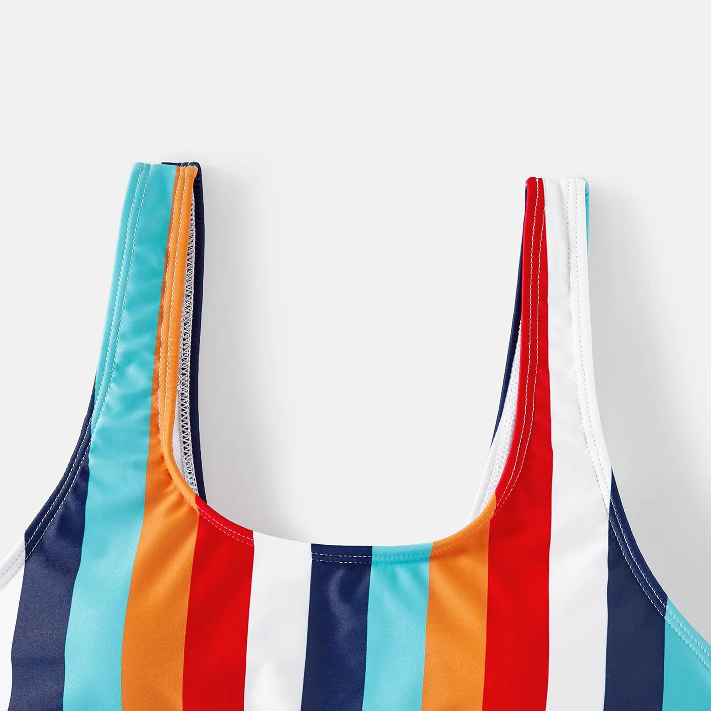 Family Matching Colorful Striped Two-Piece Top & Shorts Swimsuit