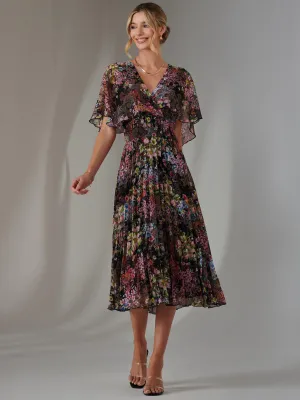 Floral Print Chiffon Pleated Dress, Floral Multi
