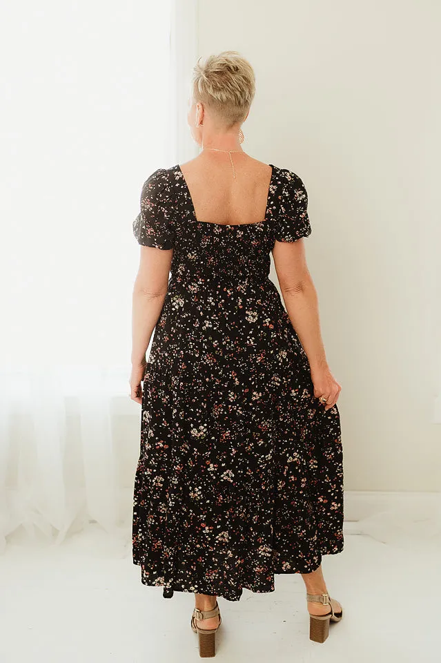 Floral Tiered Short Sleeve Midi Dress