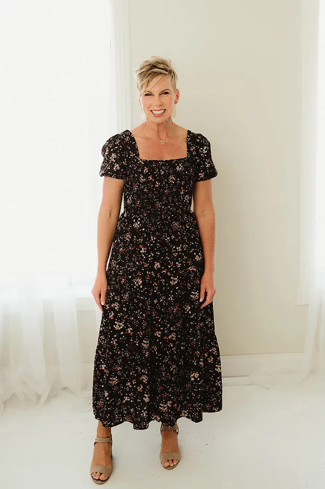 Floral Tiered Short Sleeve Midi Dress