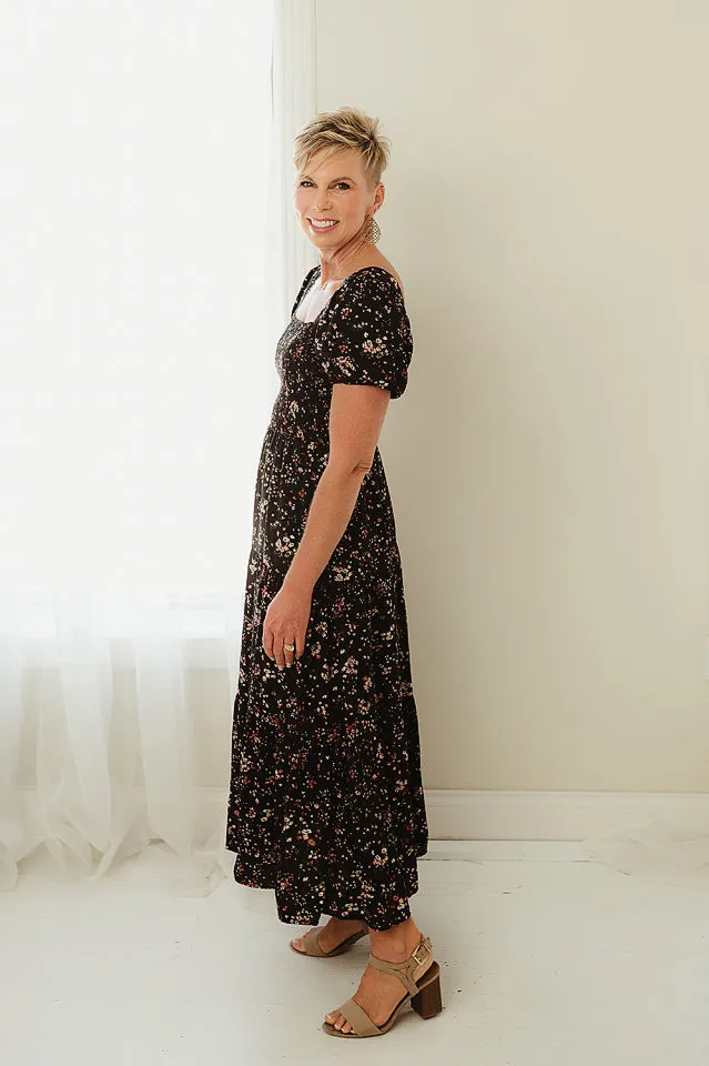 Floral Tiered Short Sleeve Midi Dress