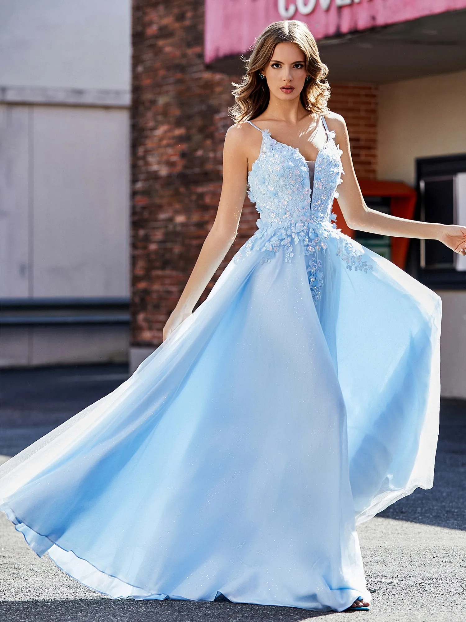 Flower Applique Ruched Skirt Tulle Gown Royal Blue